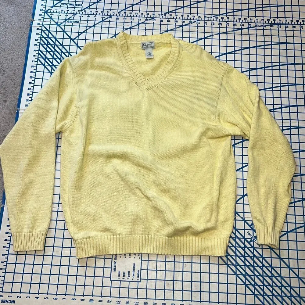Vtg L.L Bean Sweater Men's Size L-REG Yellow Knitted Pullover Sweater